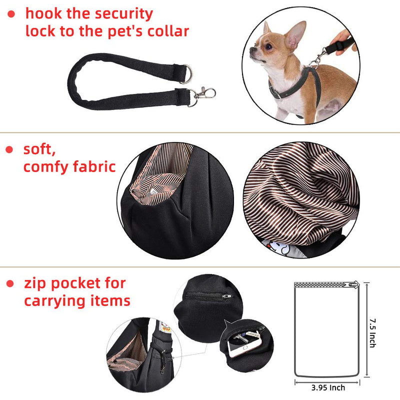 [Australia] - HOPELF Pet Dogs Sling Carrier with Pocket Hands Free Reversible Puppy Outdoor Travel Bag Purse Black Adjustable 