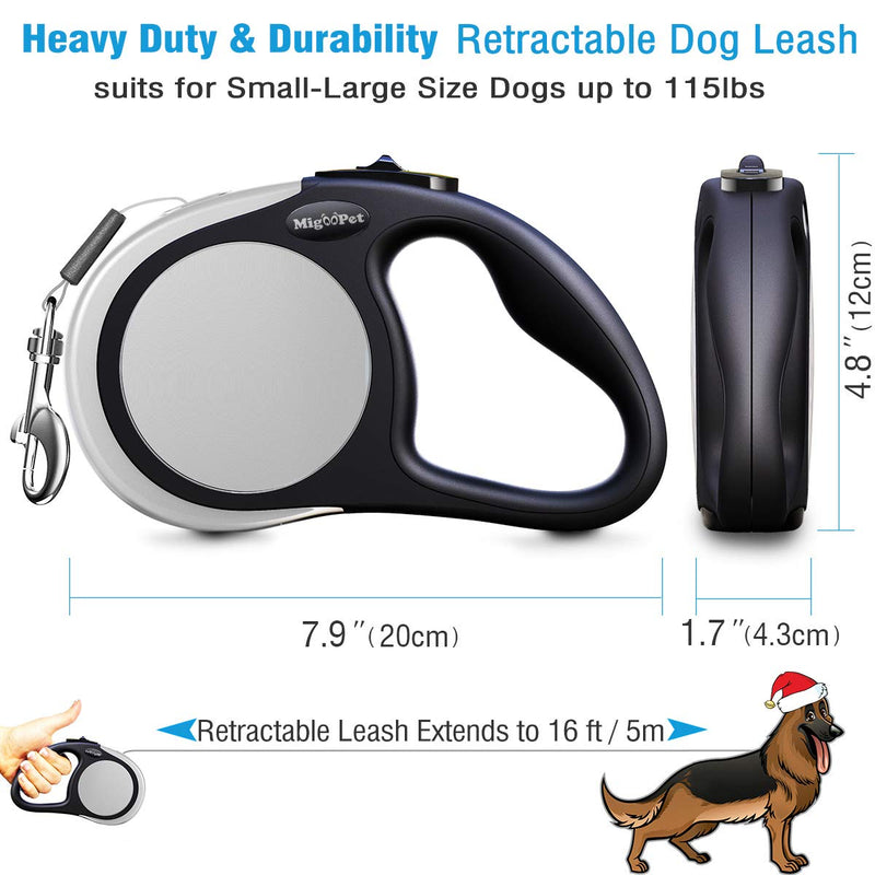 [Australia] - MigooPet Heavy Duty Retractable Dog Leash-16ft Strong & Durable Walking Leash for S to L Dogs up to 45/115 lbs, Upgraded Lock System, Non Slip Grip, Tangle Free Medium-Large Sized Dogs Grey 