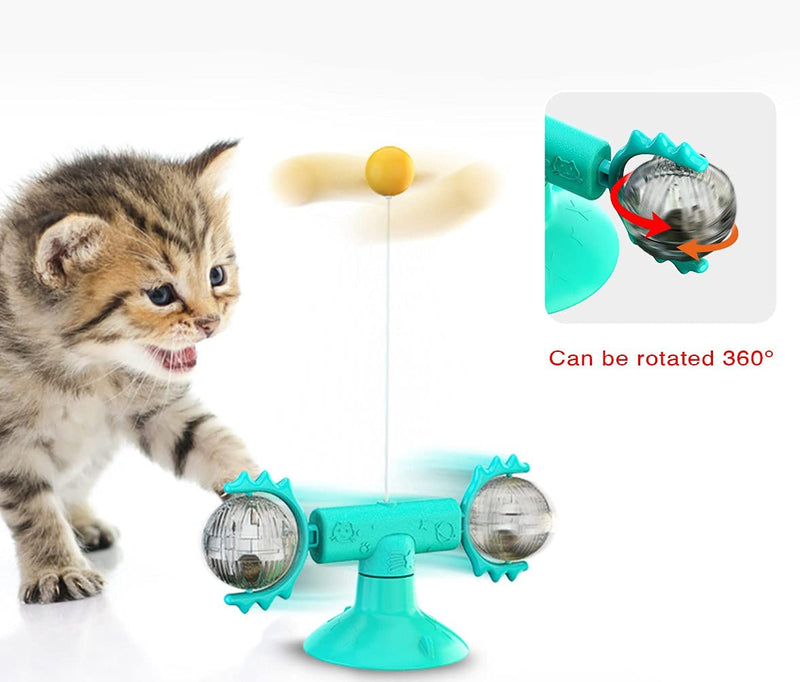 YINOR Rotating Windmill Cat Nip Toy,with Cat Toys Wand & Suction Cup,Interactive Feather Cat Toys for Kitten,Playing Indoor & Outdoor. Blue - PawsPlanet Australia