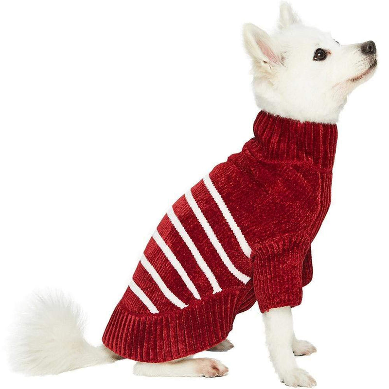 Blueberry Pet 6 Colors Cozy Soft Chenille Classy Striped Dog Sweaters Back Length 10" Burgundy Red - PawsPlanet Australia