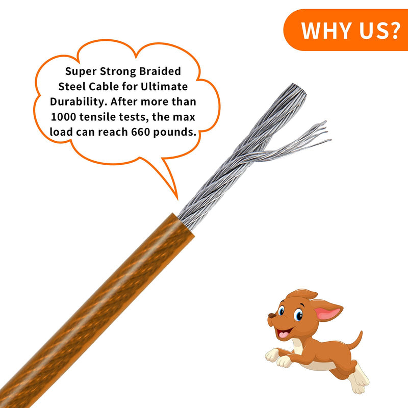 Dog Tie Out Cable,10ft Galvanized Steel Wire Pet Leash with PVC Coating for Pets Up to 100lbs,Dog Lead Line for Yard/Camping/Hiking/Running/Parks Orange - PawsPlanet Australia