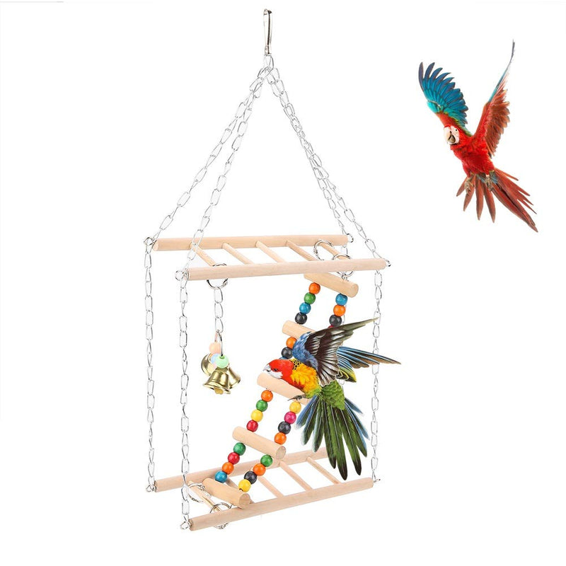 Parrot Hanging Bridge Delaman Toy FUUNY Hammock Pet Hanging Ladder Bridge Steps Stairs Climbing Swing Double-Layer Wood Hamster Cage Parrot - PawsPlanet Australia