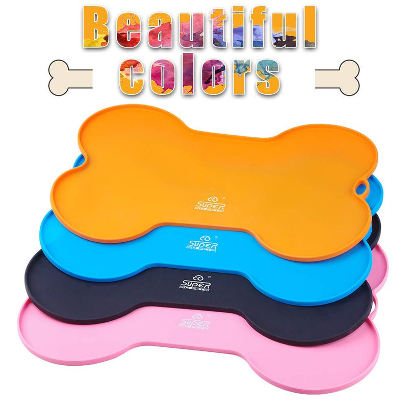 [Australia] - Super Design Silicone Waterproof Placemat - Bone Shaped Pet Feeding Mat, Silicone Raised Lip Non Spill Dog Cat Bowl Mat Black/Bone Shaped 