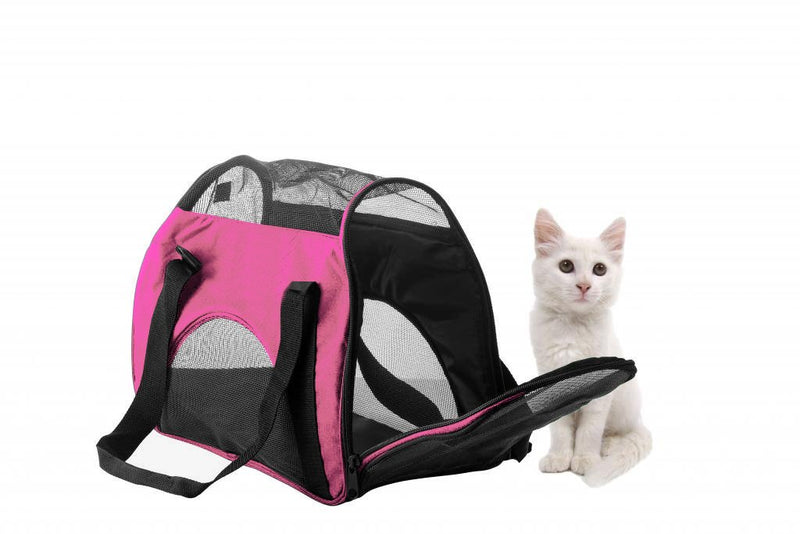 [Australia] - Zampa Airline Approved Soft Sided Pet Carrier, Low Profile Travel Tote, Removable pad, Premium Zippers & Under Seat Compatibility, for Cats and Small Dogs 15" x 17" x 7" Pink 