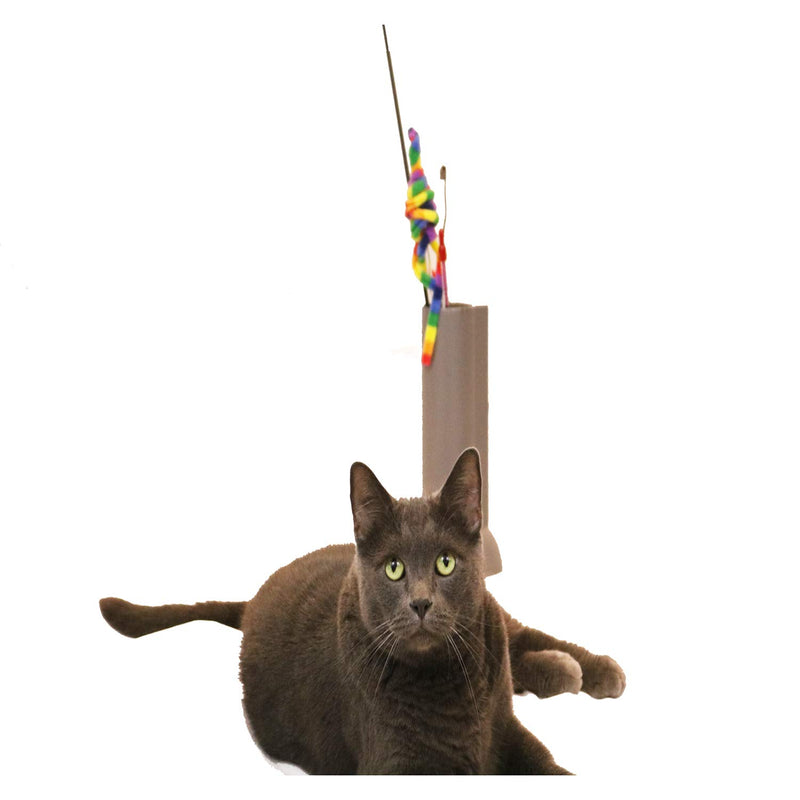 [Australia] - Feline Ruff Cat Teaser Wand Holder. Keep Cats Safe with This Unique Cat Toy Storage Solution. Organize Feather Cat Wand Toys. Patent Pending. (Gray) Gray 