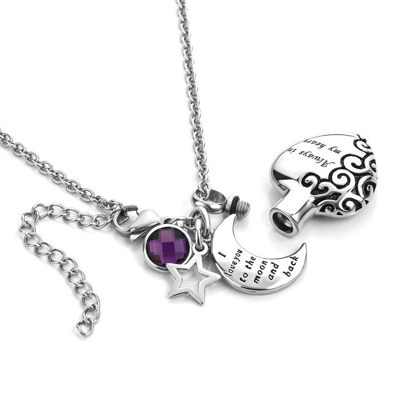 Cherris Jewellery Love Always in My Heart Ashes Holder Urn Necklace for Pet Human Cremation Jewelry Keepsake Memorial (Feb-purple) - PawsPlanet Australia