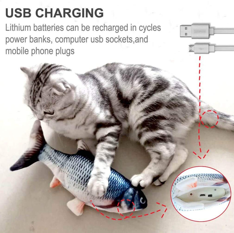 [Australia] - Bandeiman Fish Toy for Cat Realistic Plush Simulation Electric Moving Flopping Fish Fun Interactive Catnip Pets Cat Kick Chew Fish Toy blue 