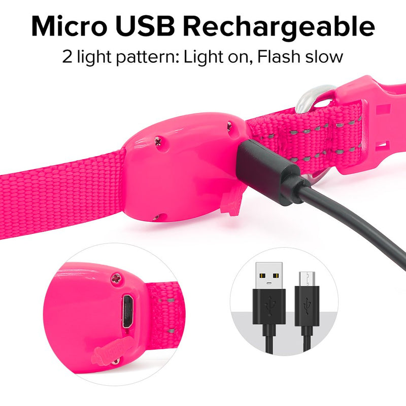 [Australia] - Domi LED Dog Collar, USB Rechargeable Light Up Collar for Small Dogs and Cats, Glowing in Dark, Reflective Collar Keep Your Puppy Be Seen& Safe XS (8.5-11.8inch / 21.5-29.9cm) Pink 