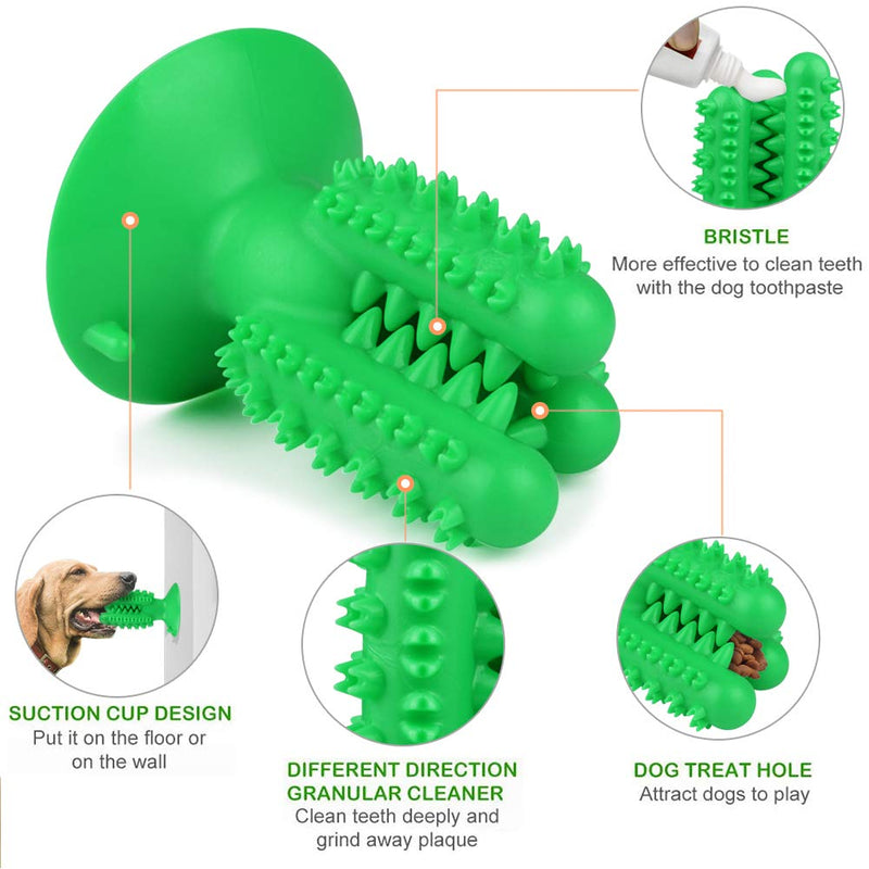 Dog Chew Toys Teeth Cleaning Toothbrush Toy with Suction Cup, Durable Puppy Teething Chew Toy Tough Pet Dental Oral Care Brushing Sticks Dogs Chewing Toys for Aggressive Chewers Small Medium Breed 13 cm Green - PawsPlanet Australia