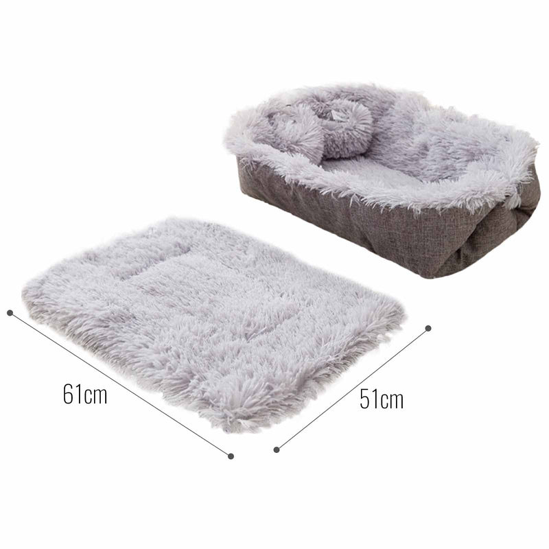 ToKinCen Pet Bed for Cat and Small Dogs, Function 2 in 1 Plush Soft Blanket Cushion Bed for Indoor Cats Dogs Foldable Washable Convertible Self-Warming for Kittens Puppy Dog?grey? - PawsPlanet Australia