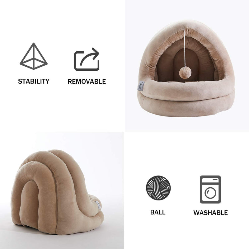 WESTERN HOME WH Cat Bed for Indoor Cats, Pet Tent Soft Cave Bed for Dogs and Small Cats, 2 in 1 Machine Washable Cat Beds, Super Soft Pet Supplies, Anti-Slip & Water-Resistant Bottom M (16.5"x14.9"x5.1") khaki - PawsPlanet Australia