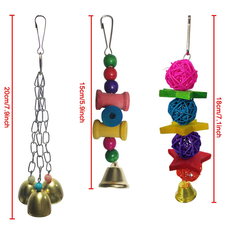 [Australia] - DSDecor 7 Pcs Bird Parrot Toys Colorful Bird Chew Toys Hanging Hammock Swing Perches Bells Toys for Parrots Parakeets Conures Cockatiels Lovebirds Macaws Finches and Other Birds 