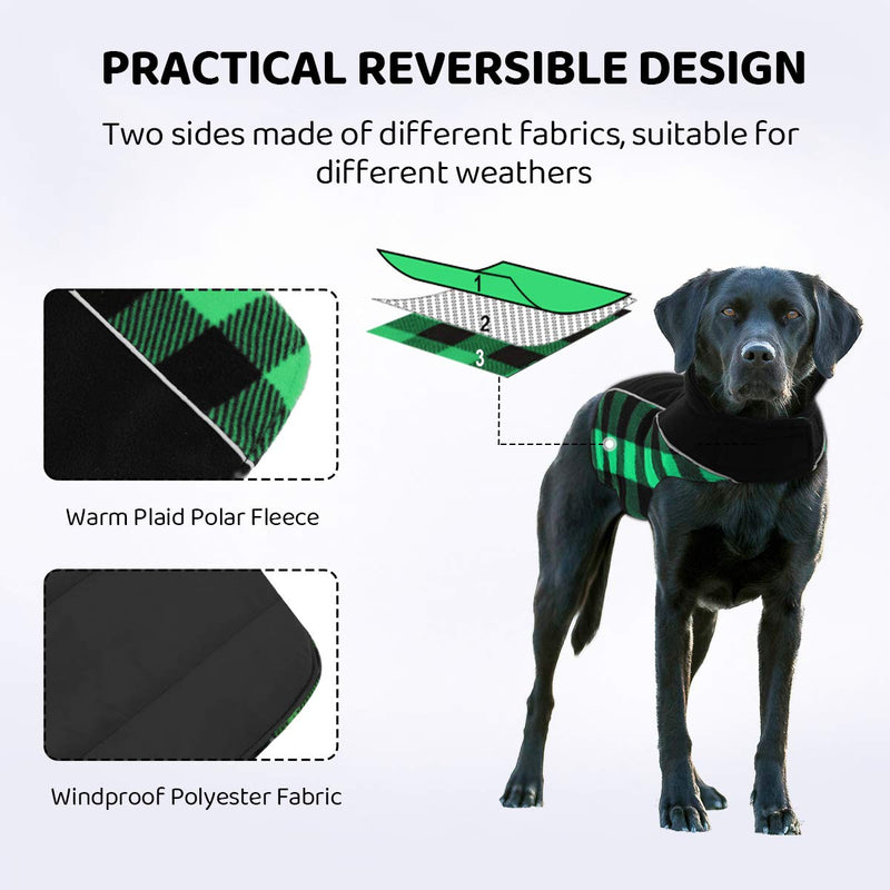 [Australia] - Queenmore Warm Dog Jacket, Reversible Dog Winter Coat, Reflective Windproof Waterproof Dog Clothes for Winter, Plaid Dog Coats for Small Medium Large Dogs Boy Girl Dogs X-Small Green 