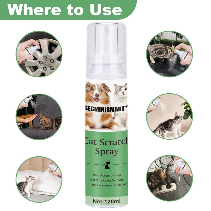 SEGMINISMART Cat Scratching Training Spray,Cat Scratch Deterrent Spray,Stop Spray for Cat and Dog,Anti-Scratch Spray,Anti Cat Scratching Deterrent,Suitable for Pet Puppies Dogs Kittens Cats 120ml 120 ml (Pack of 1) - PawsPlanet Australia