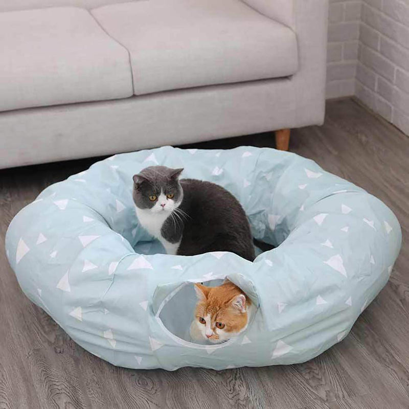 LeerKing Cat Round Tunnel Toys Cat Toy with Pool Playground Blue Color 2 Tunnel Set with Cat Toy Ball for Cat Dog Play Game, 25 * 93cm - PawsPlanet Australia