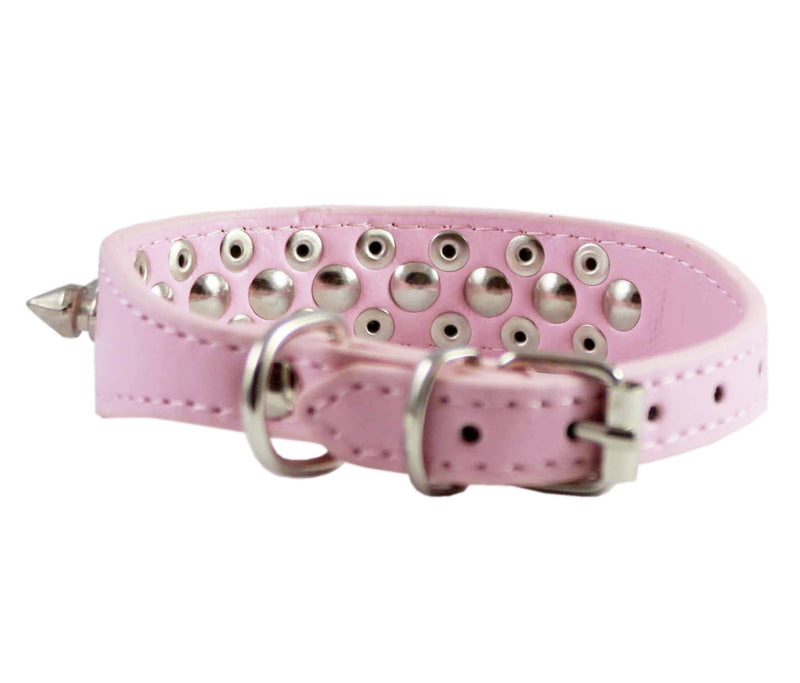 [Australia] - 8"-10" Pink Faux Leather Spiked Studded Dog Collar 7/8" Wide for Small/X-Small Breeds and Puppies 