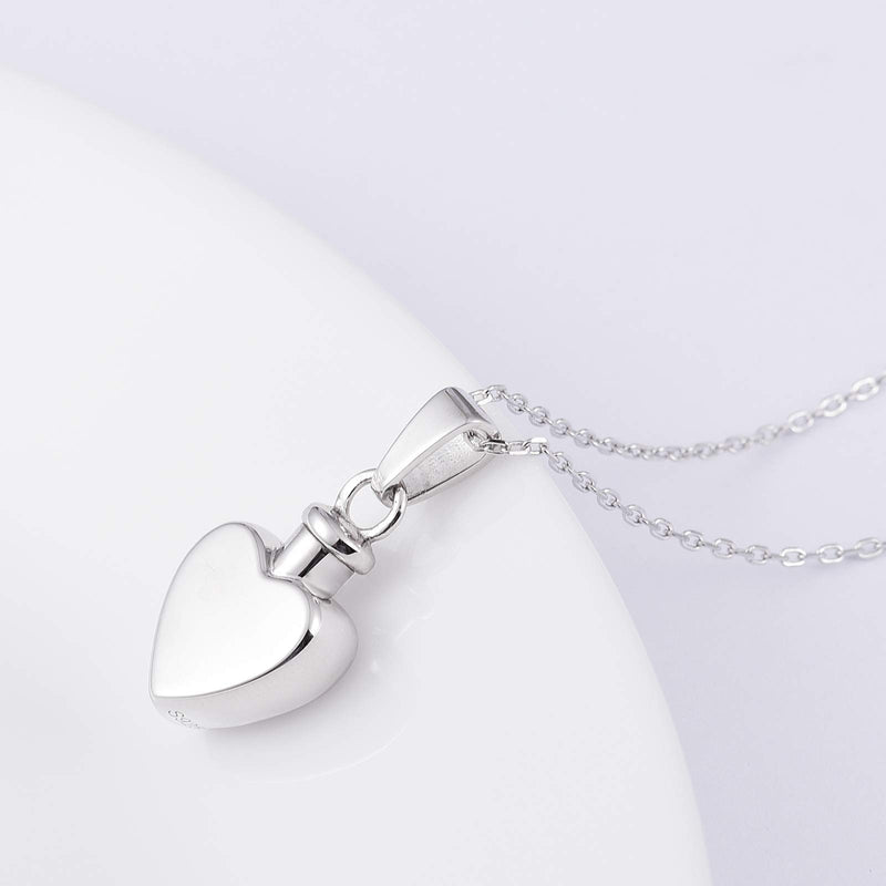 925 Sterling Silver Heart Urn Necklace Simple Blank Always in My Heart Ashes Cremation Jewelry Memorial Keepsake Pendant with Funnel Kit - PawsPlanet Australia