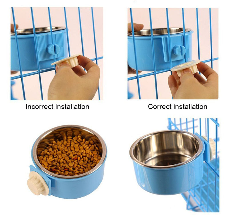 RUBYHOME Dog Bowl Feeder Pet Puppy Food Water Bowl, 2-in-1 Plastic Bowl & Stainless Steel Bowl, Removable Hanging Cat Rabbit Bird Food Basin Dish Perfect for Crates & Cages Small Blue - PawsPlanet Australia