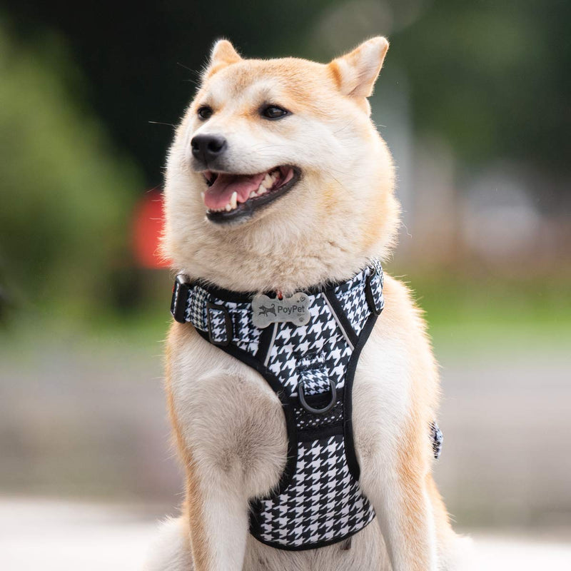 [Australia] - PoyPet No Pull Dog Harness, [Release on Neck] Reflective Adjustable No Choke Pet Vest with Front & Back 2 Leash Attachments, Soft Control Training Handle for Small Medium Large Dogs M (Neck: 14-20". Chest: 16-28") Houndstooth 