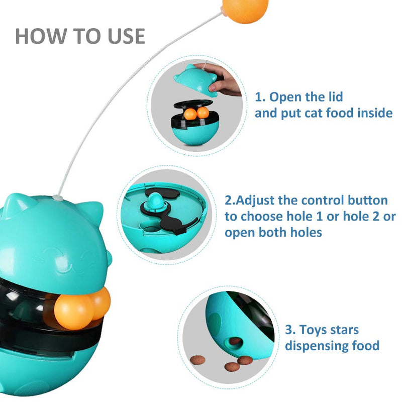 HeTaiDa Cat Toys, Interactive Toys for indoor cats, Cat Treat Ball Toys, Cat Dispenser Food Toys with Adjustable Opening Food Holes and Two Rolling balls - PawsPlanet Australia