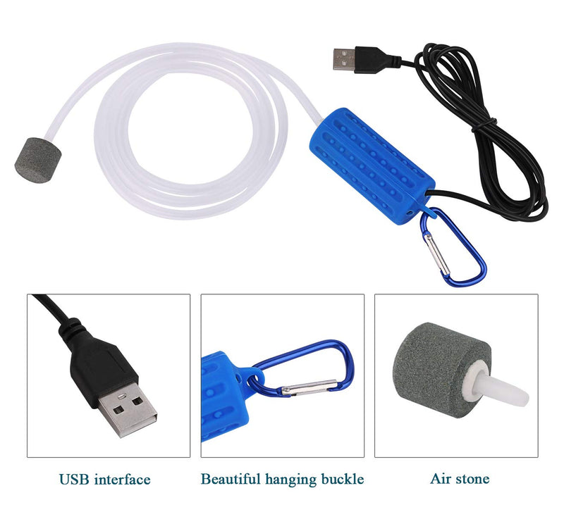 [Australia] - Useekoo 5V Mini Aquarium Air Pump USB for Aquarium, Fish Tank, Fishing with Air Stone and Silicone Tube - Dark Blue 