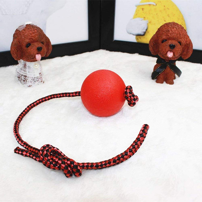 Kuiji Dog Rubber Solid Ball with Rope, Tug of War Balls Reward, Training Fetching Tugging Ball Toys for Small Dogs Teeth Cleaning Boredom Chew Toys (3 Different Sizes) - PawsPlanet Australia