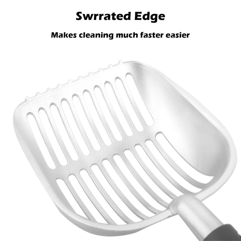 [Australia] - Puppy Love Solid Cat Litter Scoop with Silicone Handle, Aluminum Alloy Deep Cat Shovel, Large Pet Litter Scoop Metal with Mesh, Lightweight Shovel Suitable for All Kitty Litter Box L Black 