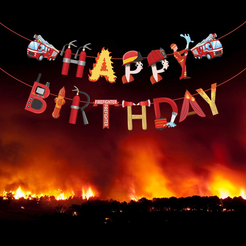 Firemen Happy Birthday Banner, Firetruck Happy Birthday Banner Sign Fire Truck Fire extinguisher Firemen Party Decorations for Fire Engine Rescue Theme Party - PawsPlanet Australia