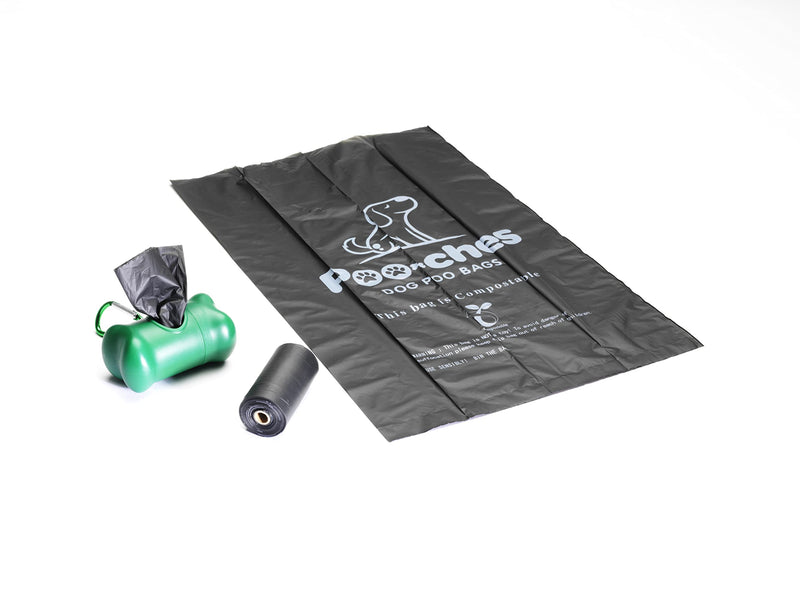 Poo-ches® Premium compostable dog poop bags, 150 pieces on a roll, extra strong and extra large, dispenser and leash clip included - PawsPlanet Australia