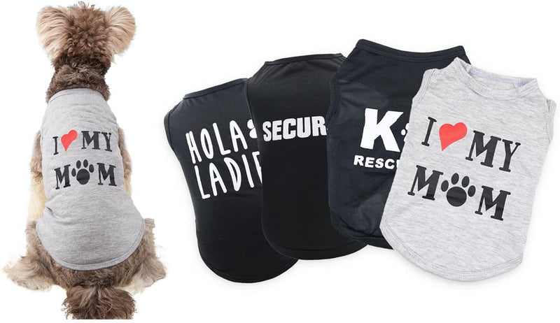 4 Pieces Pet I Love My Mom K9 Security Printed Dog Shirts Puppy Cat Clothes Mom&Security&Ladies&K9 X-Small (Pack of 4) - PawsPlanet Australia