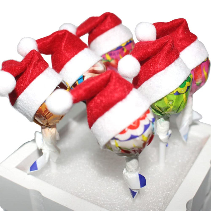 Zmmyuluo Christmas Santa Hats 10 Pcs Christmas Lollipop Hats 3.15" X 1.97" Bottle Candy Cover Cap Santa Claus Hats for Christmas Decorations Crafts - PawsPlanet Australia