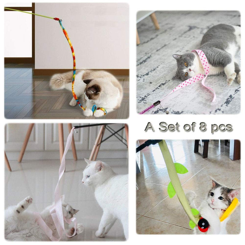 Cat Teaser Wands Interactive Cat Toys Cat Wands with Sound Paper Tassels for Cat Kitten Having Fun Exerciser Playing 8 Pack - PawsPlanet Australia