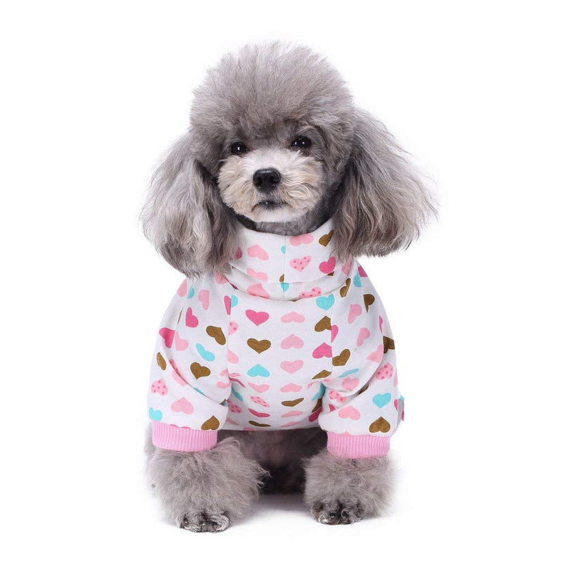 S-Lifeeling Dog Pajamas Costumes for Indoor Outdoor Turtleneck Love Pattern Comfortable Puppy Pajamas Soft Dog Jumpsuit Shirt Best Gift 100% Cotton Coat for Medium and Small Dog XS 1pcs - PawsPlanet Australia