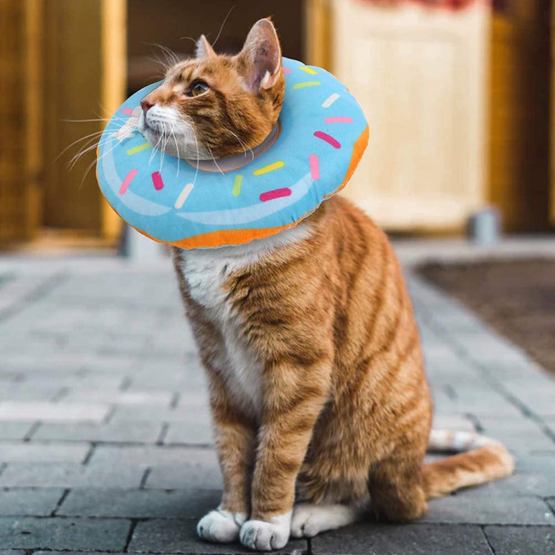 OneCut Adjustable Donut Cat Recovery Collar, Soft Cone for Cat and Small Dogs, Wound Healing Protective Elizabethan Collar After Surgery (X-Small, Blue Donut) X-Small - PawsPlanet Australia