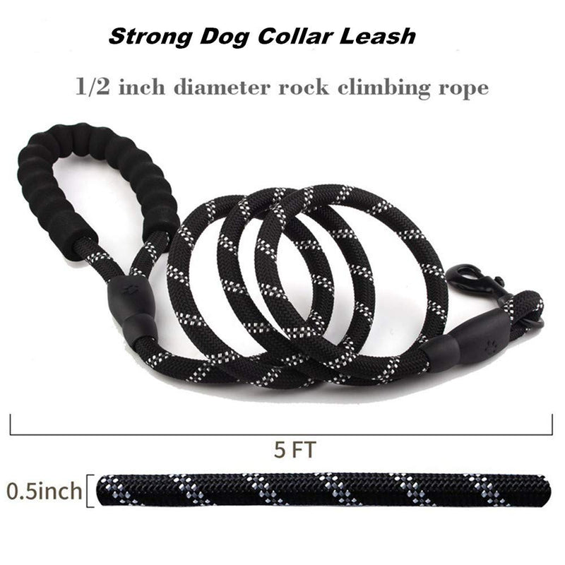 Copiel Dog Rope Leash, 5 Foot Quality Durable Soft EVA Padded Handle Walking Hiking Lead Rope Leash Reflective Training Pads Pee For Small, Medium Large Dog Puppy (Black) Black - PawsPlanet Australia