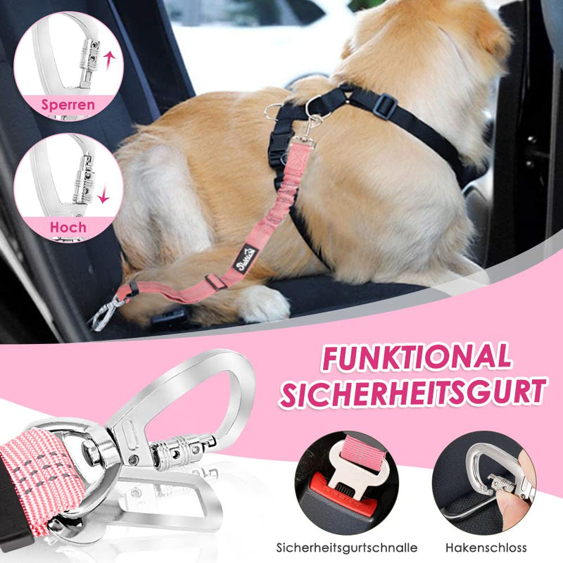 Eyein Dog Harness with Seat Belt for Car, 2 Carabiner Hooks - Connected to Seat Belt Buckle, Child Safety Seat or Trunk, Adjustable Breathable Harness (Pink, M) Pink - PawsPlanet Australia