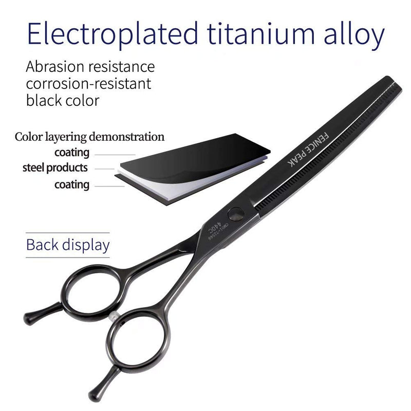 Fenice Peak Professional Dog Grooming Scissors Pet Curved Thinning Shears 7.0'' Extremely Sharp Blades 440C Steel Thinning Scissors Durable Smooth Motion & Fine Cut for Dogs and Cats(Black) Black - PawsPlanet Australia