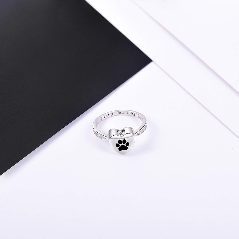 Fookduoduo 925 Sterling Silver Paw Print Urn for Ashes I Carry You with me Cremation Jewelry Dog Cat Claw Urn Finger Ring for Pet Lovers black 5 - PawsPlanet Australia