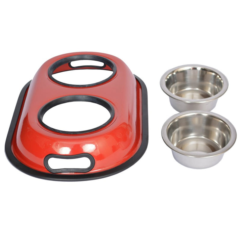 [Australia] - Iconic Pet 2-Cup Color Splash Stainless Steel Double Diner for Dog/Cat Red 