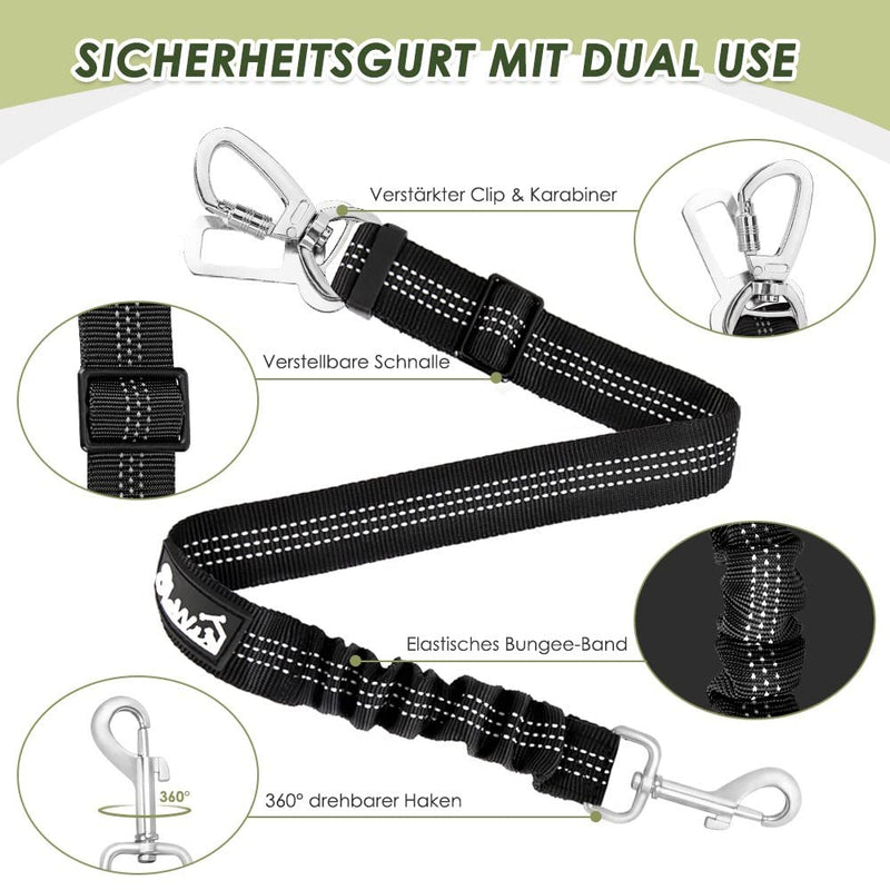 SlowTon Dog Harness with Seat Belt for Car, Breathable Harness Dog, Seat Belt with 2 Carabiner Hooks for Attaching to Seat Belt Buckle or Trunk (Black, M) Black - PawsPlanet Australia