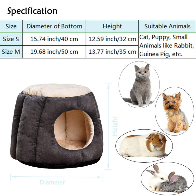 [Australia] - Oncpcare Kitty Cat House Small Animals House Soft Warm Rabbit Hut Frustum-Shape Guinea Pig Bed Hideout with Removable Cushion for Winter S(15.74 X 12.59 inch) Grey 