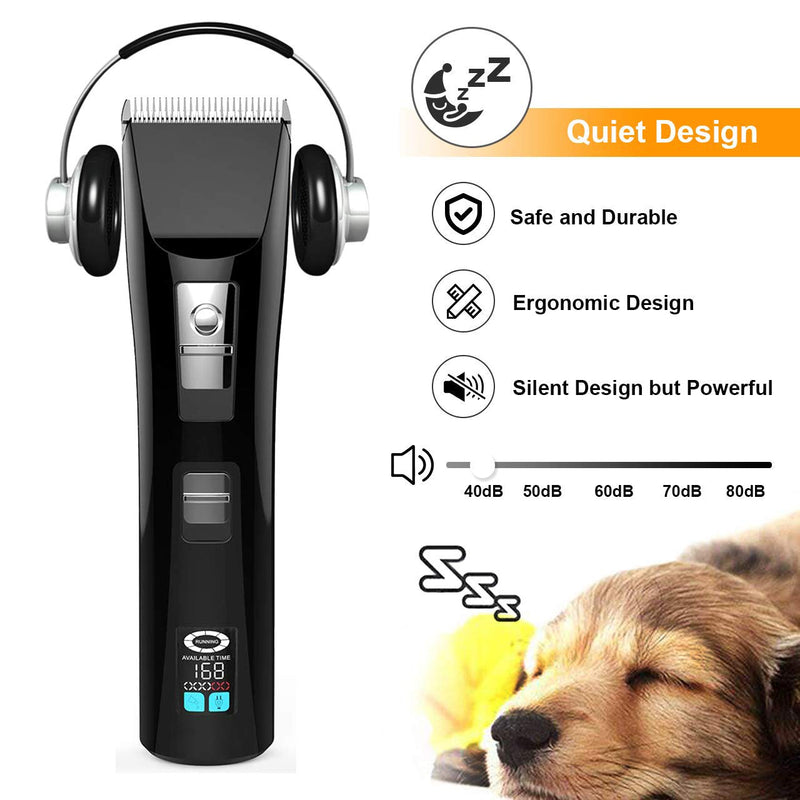 GOFUN Pet Grooming Clippers, Professional Quiet USB Cordless Horse Clippers Dog Clippers Cat Dog Grooming Clippers for Thick Hair Dogs, Cats and Horses (Black) - PawsPlanet Australia