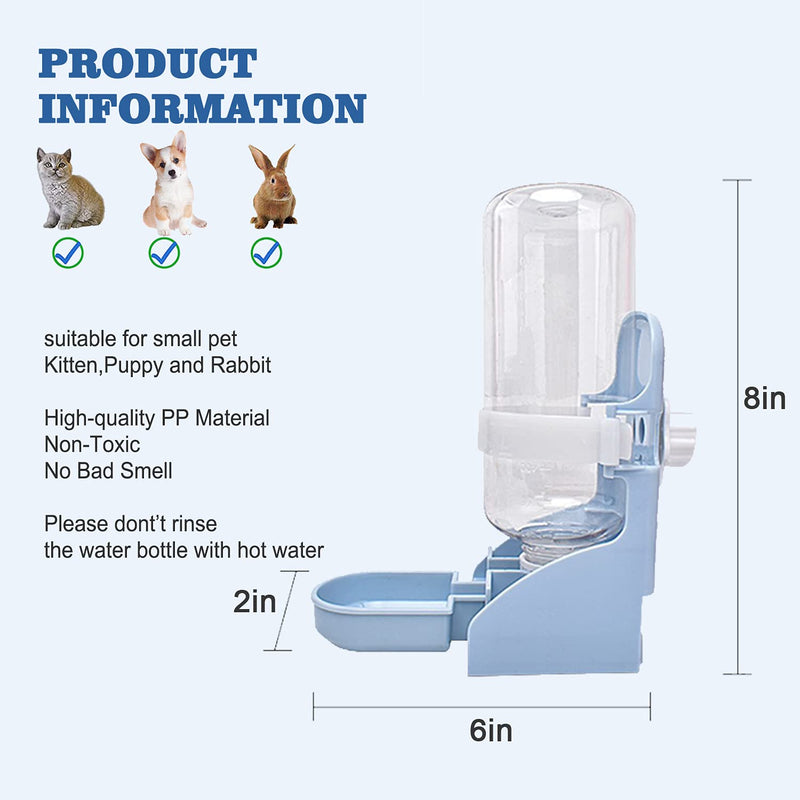 HERCOCCI Rabbit Water Bottle No Drip, 17oz/500ml Hanging Fountain Automatic Water Dispenser by Gravity Flow, Guinea Pig Water Bowls Prevent Overflow for Bunny Cat Chinchilla Ferret Birds Blue - PawsPlanet Australia