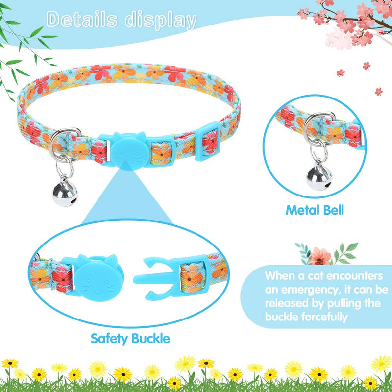 PUPTECK Adjustable Breakaway Cat Collars - 2 Pack Kitten Collars with Bells and Removable Bowtie and Flower, Cute Spring Summer Cat Collars, Soft and Comfortable Blue - PawsPlanet Australia