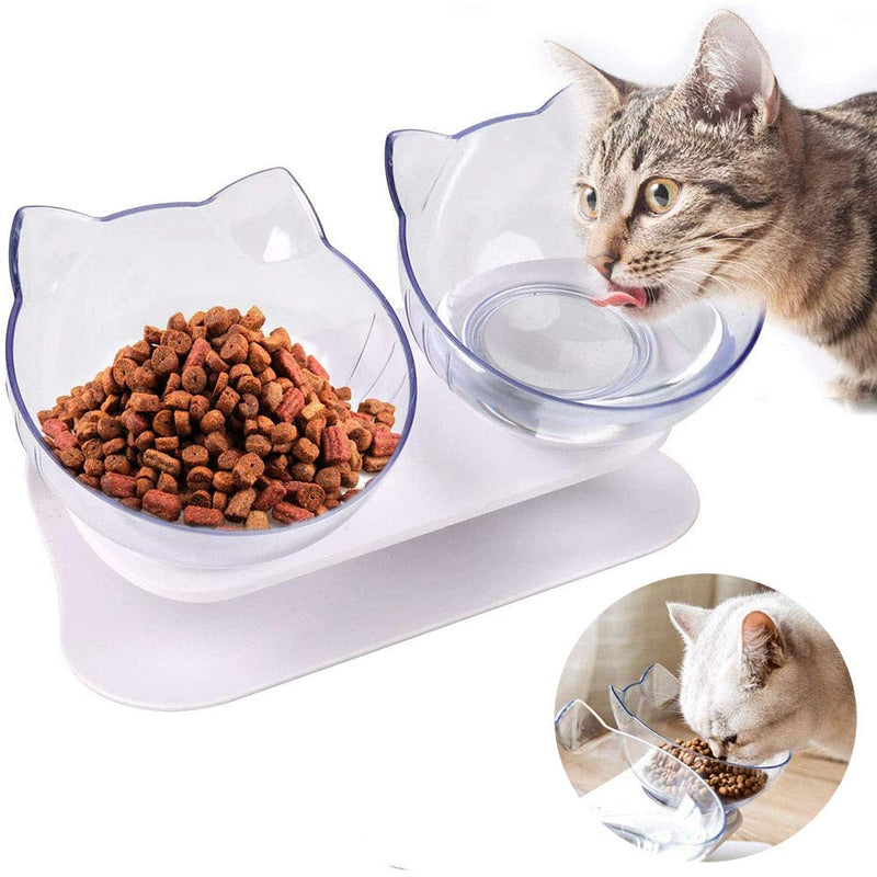 Double Cat Bowls with Raised Stand, 15°Tilted Non Slip Cat Feeding Bowl, Multi Purpose Pet Feeding Bowl, Reduce Pets Neck Pain for Cats and Small Dogs - PawsPlanet Australia