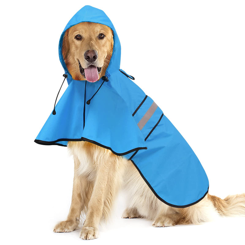 Ezierfy Waterproof Reflective Dog Raincoat- Adjustable Pet Jacket, Lightweight Dog Hooded Slicker Poncho for Small to X- Large Dogs and Puppies Blue - PawsPlanet Australia