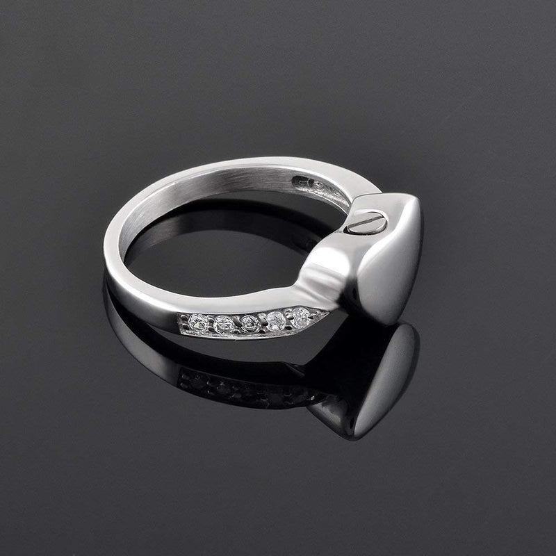 [Australia] - constantlife Cremation Ring for Ashes Engravable Heart Urn Finger Ring Crystal Embellishment Stainless Steel Memorial Jewelry #6#7#8#9 Silver 7 