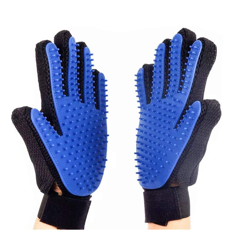 [Australia] - BOSSTTOS Upgrade Version Pet Grooming Glove - Gentle Deshedding Brush Glove - Efficient Pet Hair Remover Mitt - Enhanced Five Finger Design - Perfect for Dog & Cat with Long & Short Fur - 1 Pair Blue 