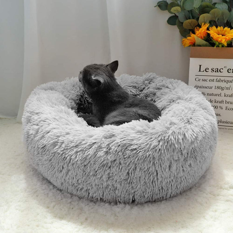 TANPAUL Dog Bed Cat Bed Calming Donut Cuddler Nest Warm Plush Dog Cat Cushion with Cozy Sponge Non-Slip Bottom for Small Medium Pets Snooze Calm Sleeping Indoor, Machine Washable Small 16'' Grey - PawsPlanet Australia