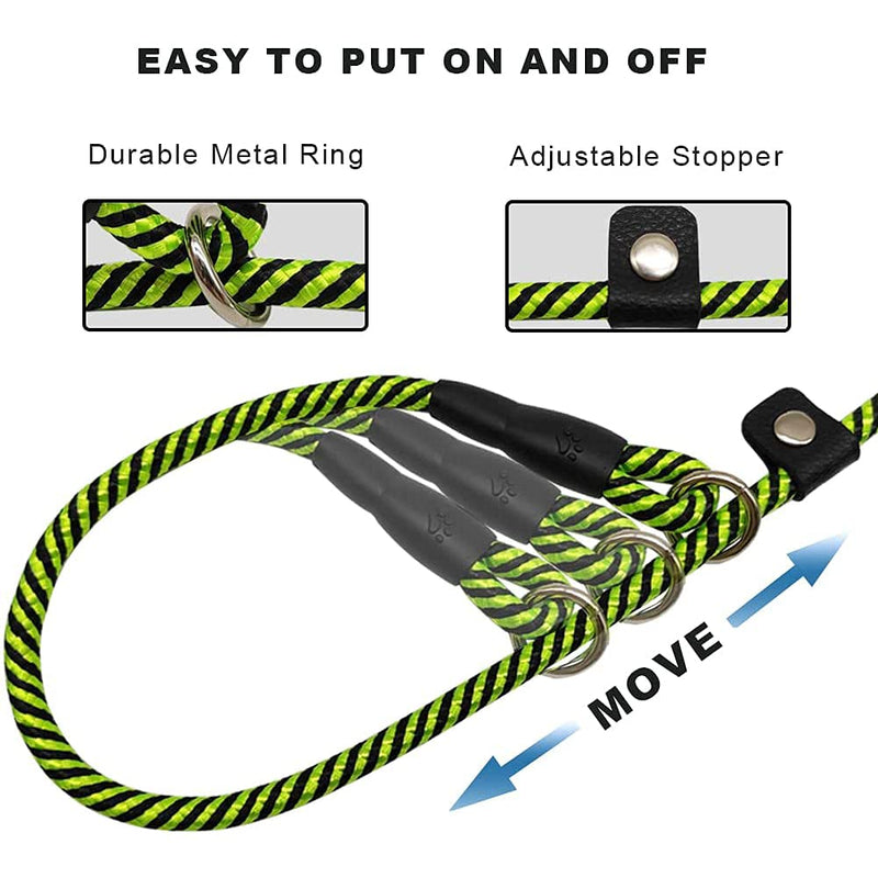 MayPaw Rope Dog Slip Lead 5 Foot- Durable Nylon Puppy Leash- Colorful Adjustable Training Pet Lead for Small Medium Large Dogs 6mm*1.5m Green - PawsPlanet Australia